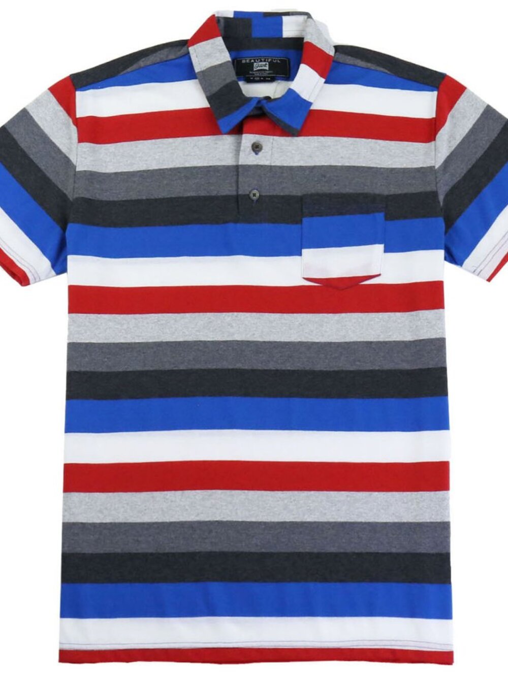 Mens Retro Multicolor Striped T-Shirt Short Sleeve Polo Shirt with Pocket